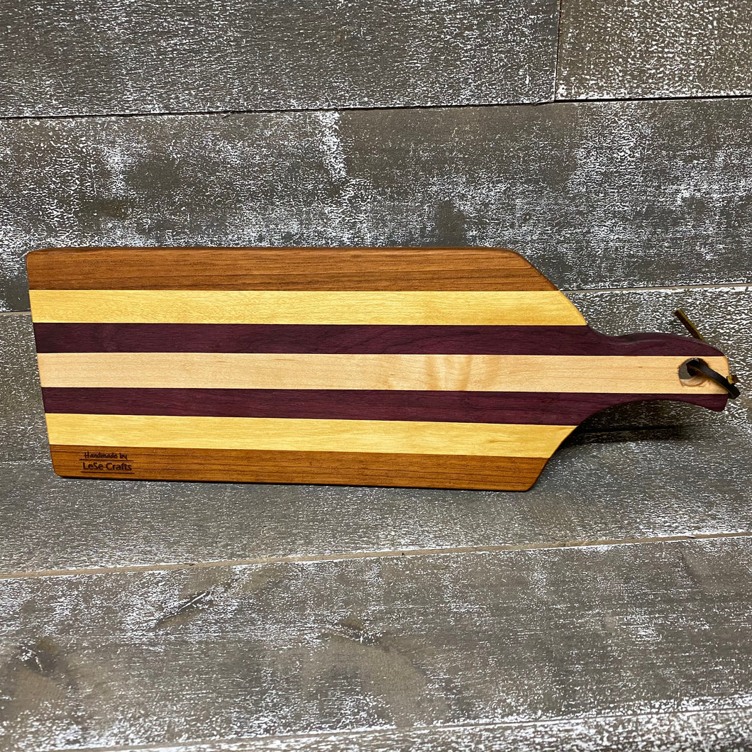 Handmade Wooden Striped Breadboard with Handle
